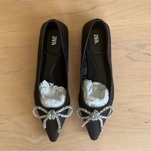 Zara Crystal Bow Flats, Size 38